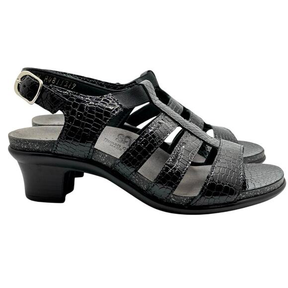 NWOT! SAS Allegro Sandals Sz 6 Black Croc Leather Adjustable Heel Strap - $159 - Picture 1 of 10